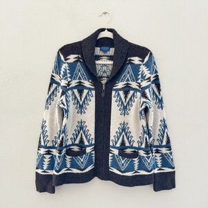 Pendleton Cardigan Sweater Wool Alpaca Knit Aztec Southwestern Country  Blue L